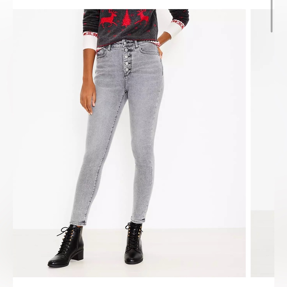 LOFT Tall Button Front High Rise Skinny Jeans in Vintage Grey Wash $79.50 🔥 NWT
